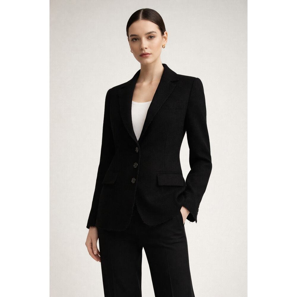Maje Black Wool Blend Blazer Jacket Raw Edge Deconstructed Tailored Size 1/Small